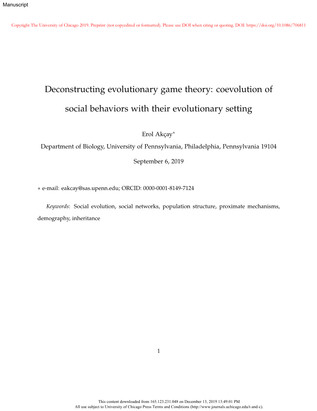Deconstructing Evolutionary Game Theory: Coevolution Of
