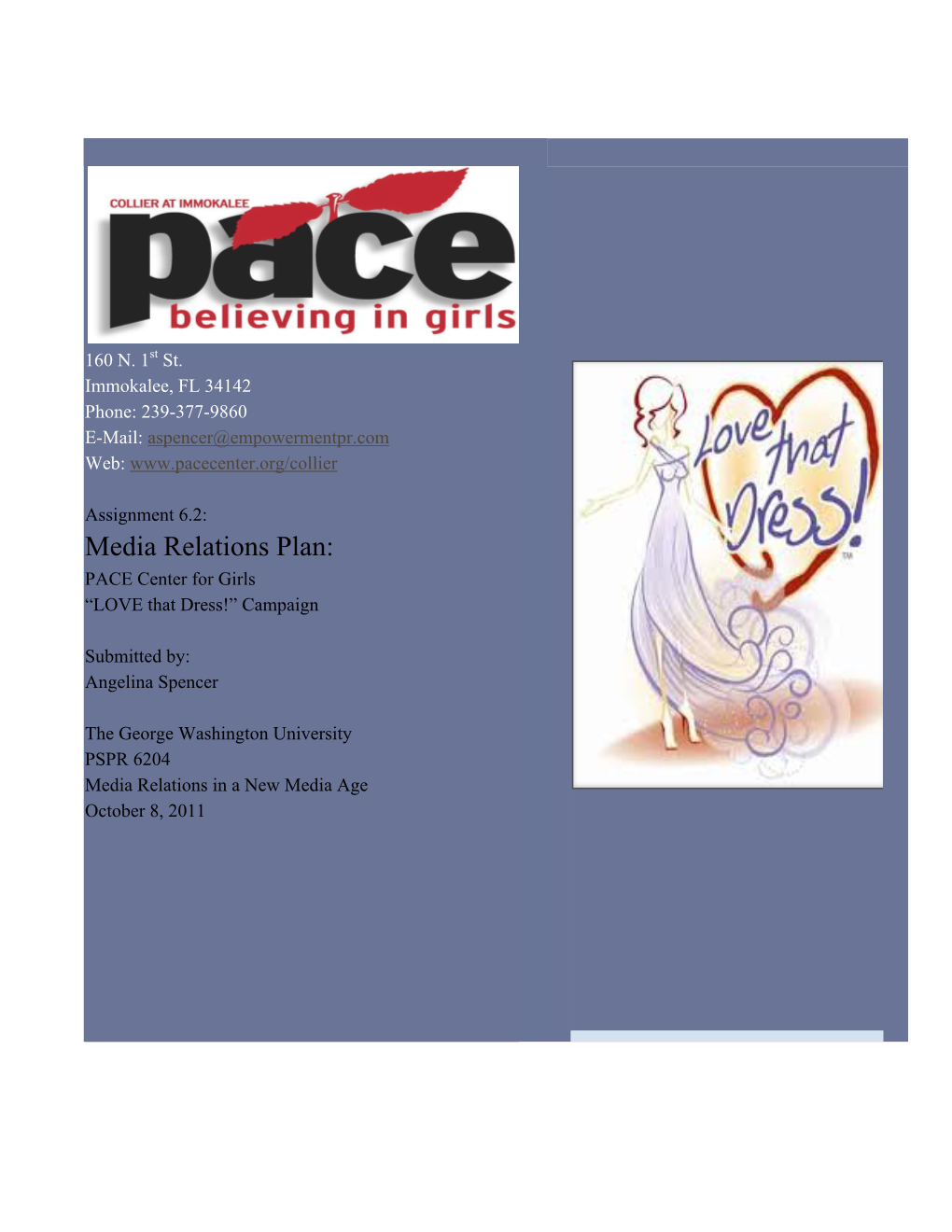 Media Relations Plan: PACE Center for Girls “LOVE That Dress!” Campaign