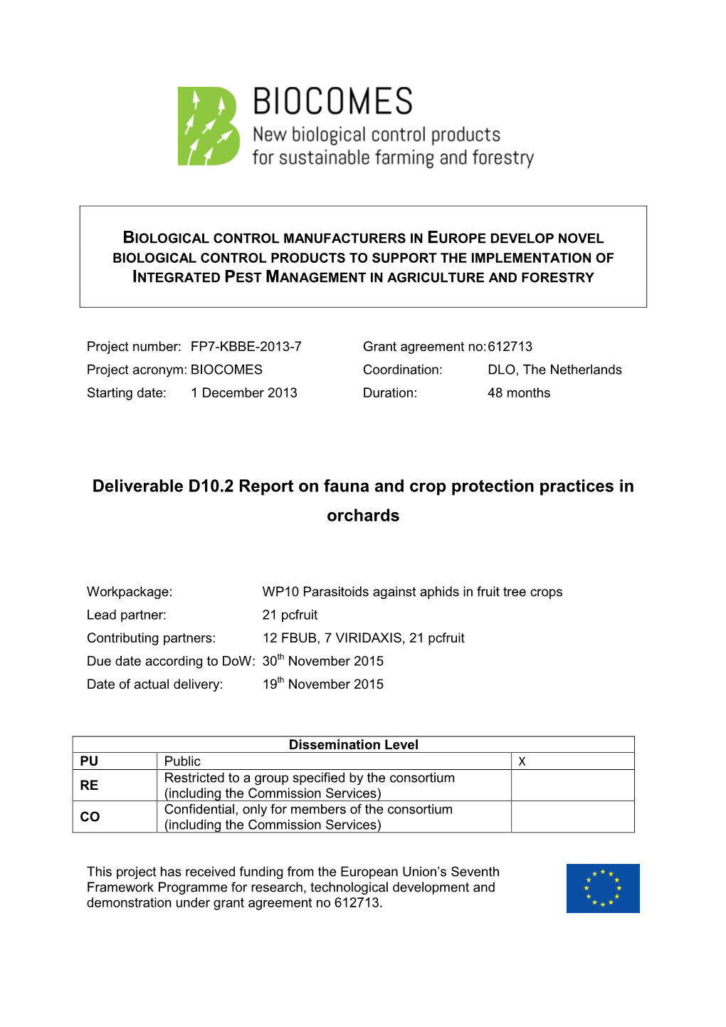 Deliverable D10.2 Report on Fauna and Crop Protection Practices in Orchards