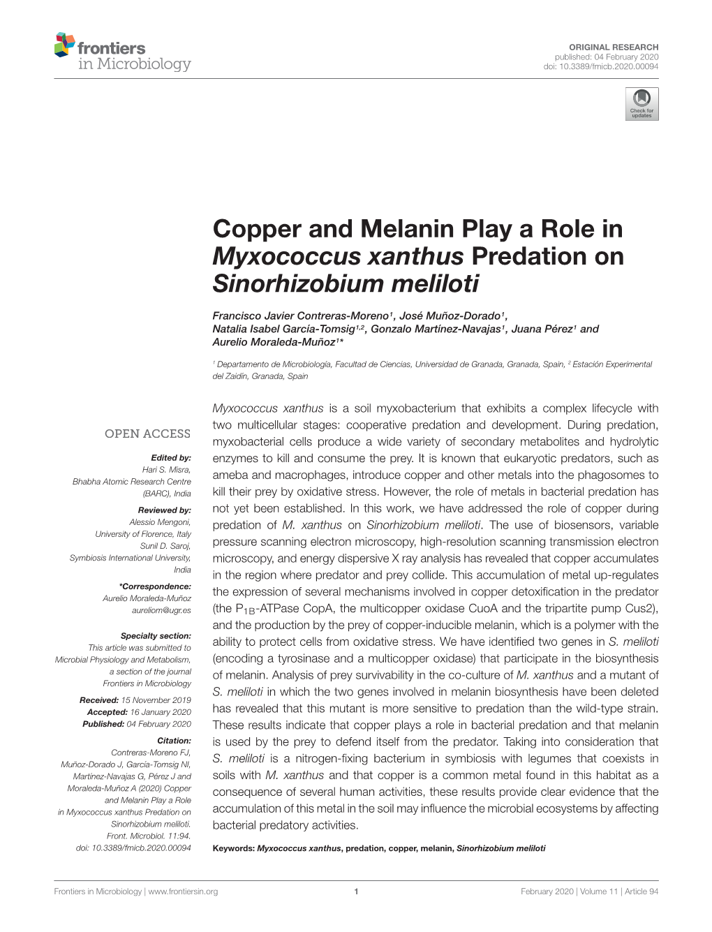 Copper and Melanin Play a Role in Myxococcus Xanthus Predation on Sinorhizobium Meliloti