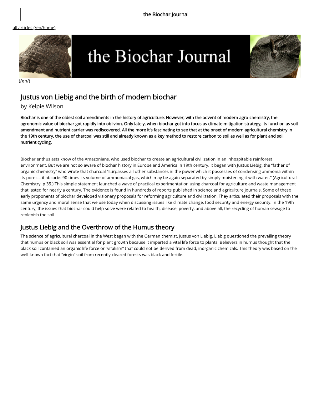 Justus Von Liebig and the Birth of Modern Biochar by Kelpie Wilson