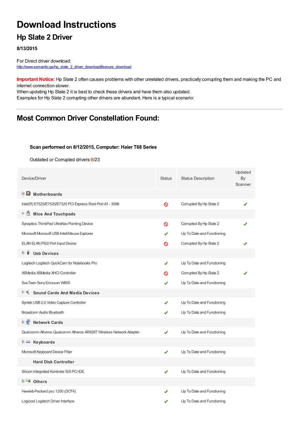 Driver Download Instructions