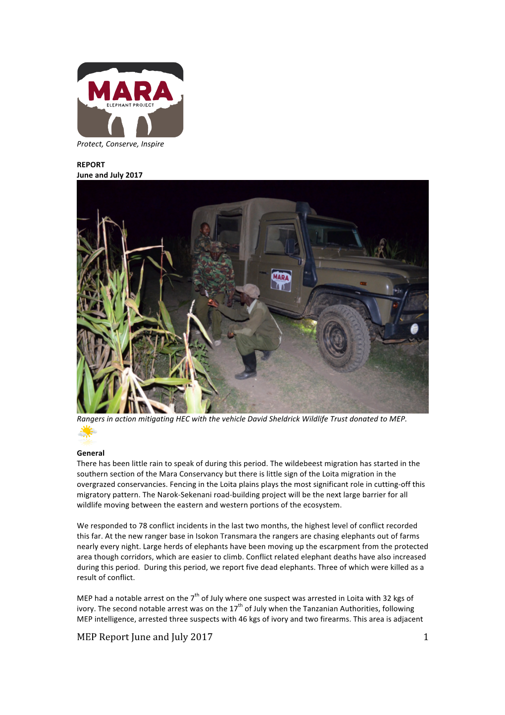 MEP Report June and July 2017 1 to the Loita Hills on the Tanzanian Side of the Border Reinforcing Our Concern for Elephant Security in the Area