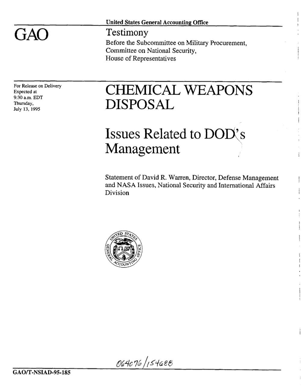 T-NSIAD-95-185 Chemical Weapons Disposal