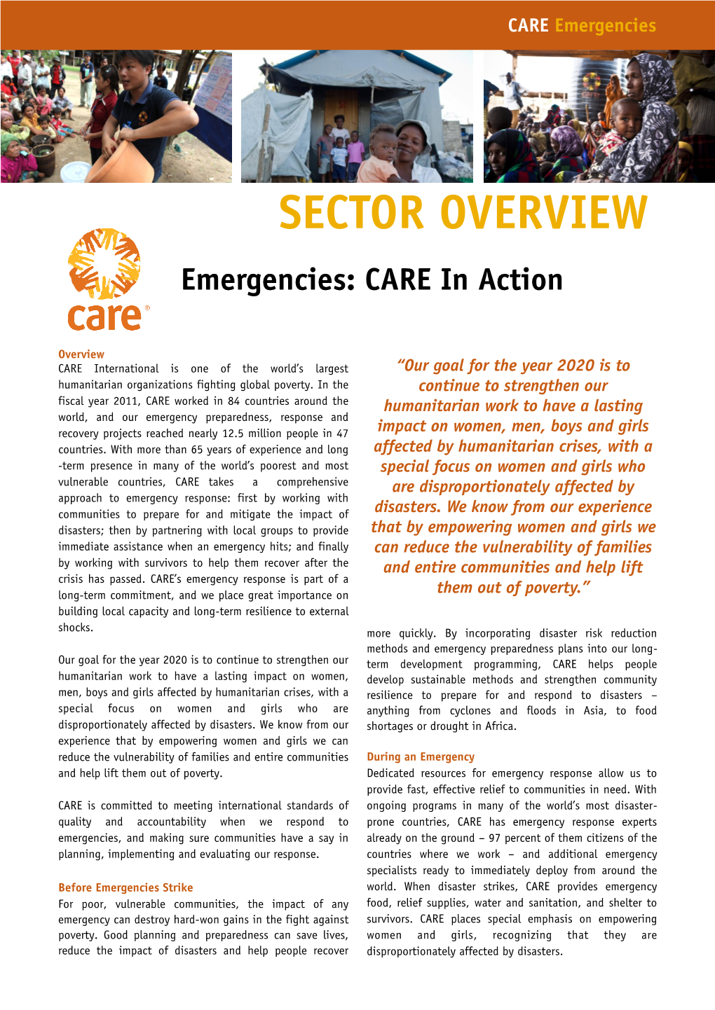 SECTOR OVERVIEW Emergencies: CARE in Action