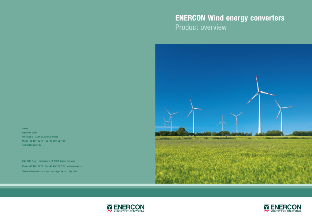 ENERCON Wind Energy Converters Product Overview