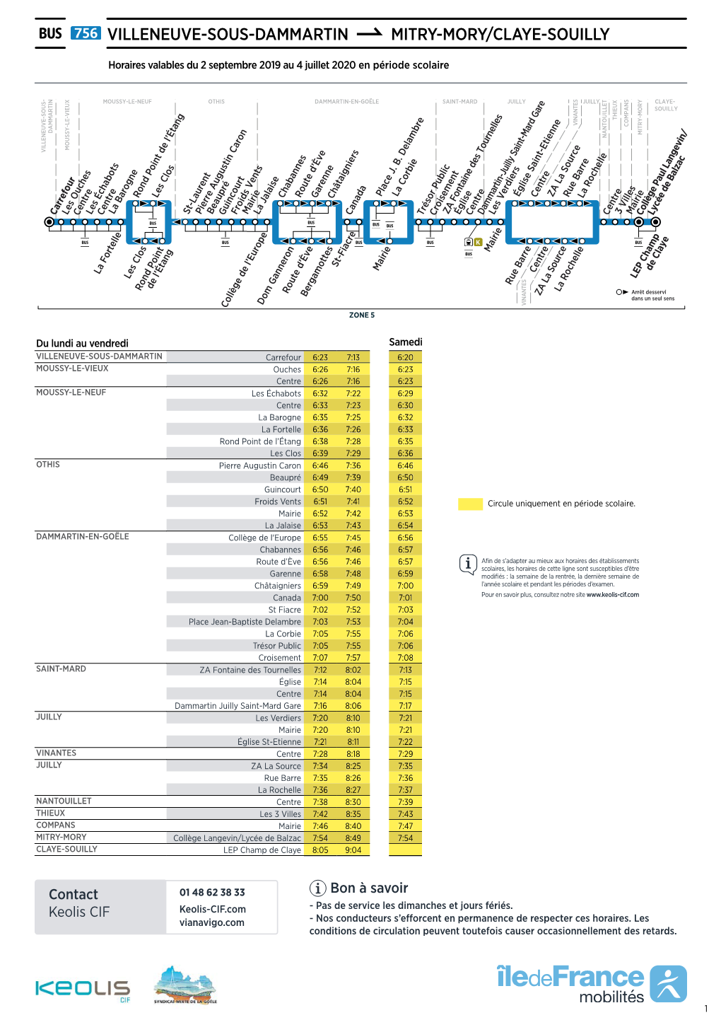 Ligne 756 – Mitry-Mory – Horaires 2019-2020