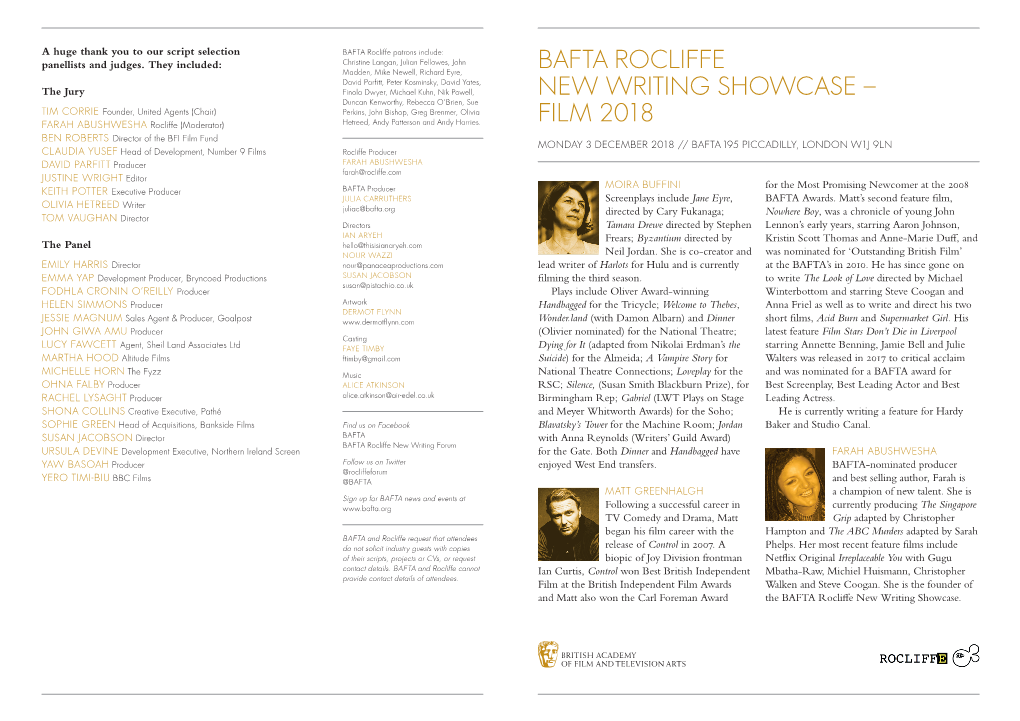 Bafta Rocliffe New Writing Showcase – Film 2018