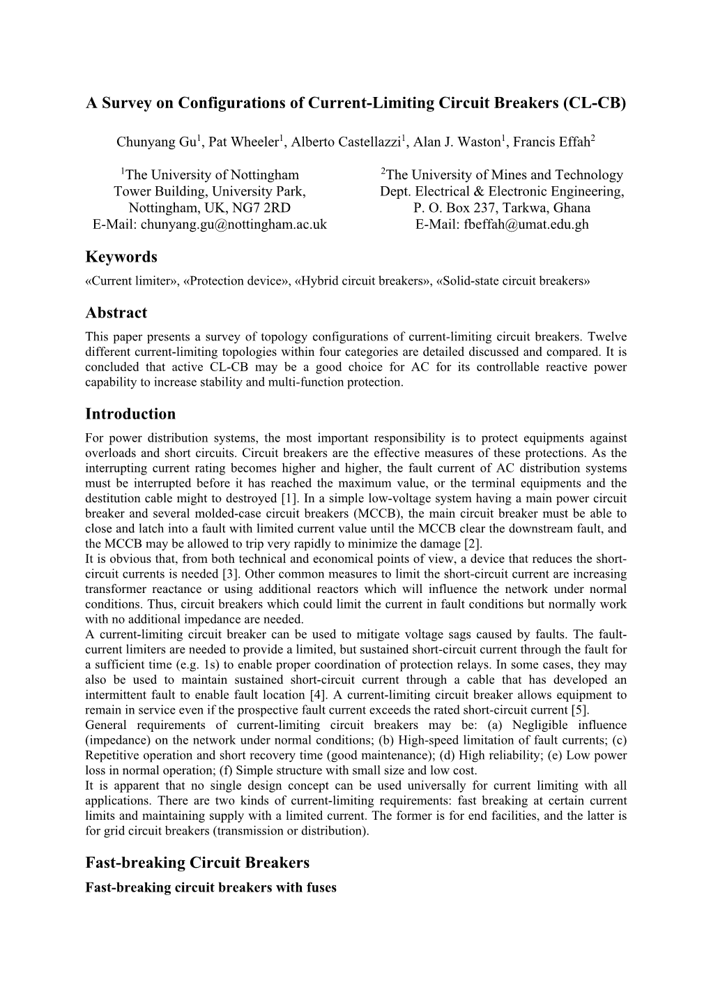 A Survey on Configurations of Current-Limiting Circuit Breakers (CL-CB)