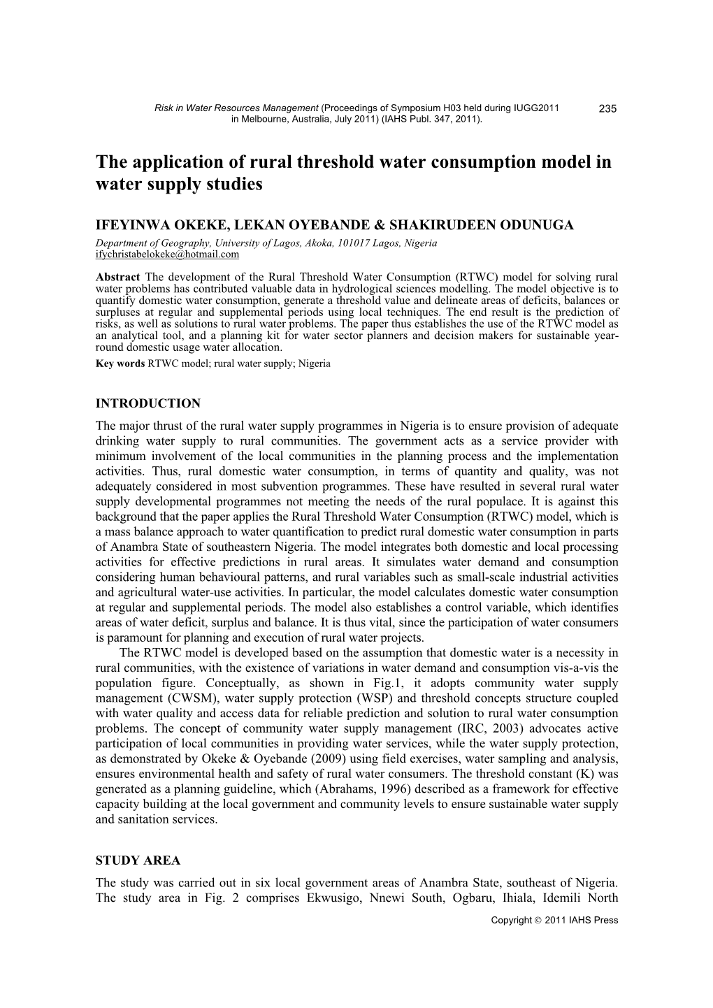 The Application of Rural Threshold Water Consumption Model in Water Supply Studies