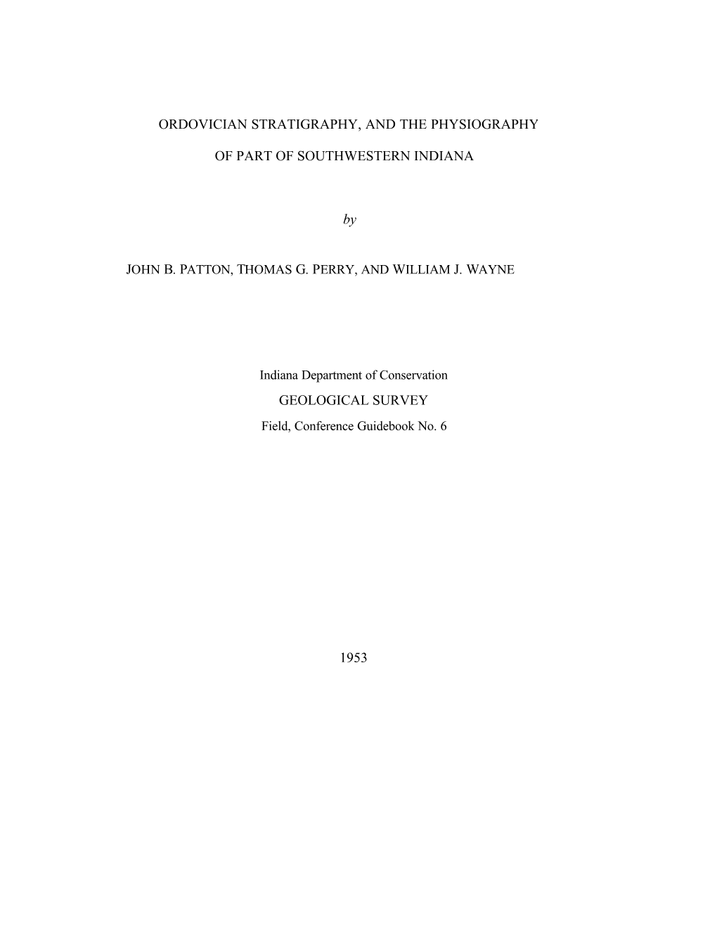 Ordovician Stratigraphy, and the Physiography