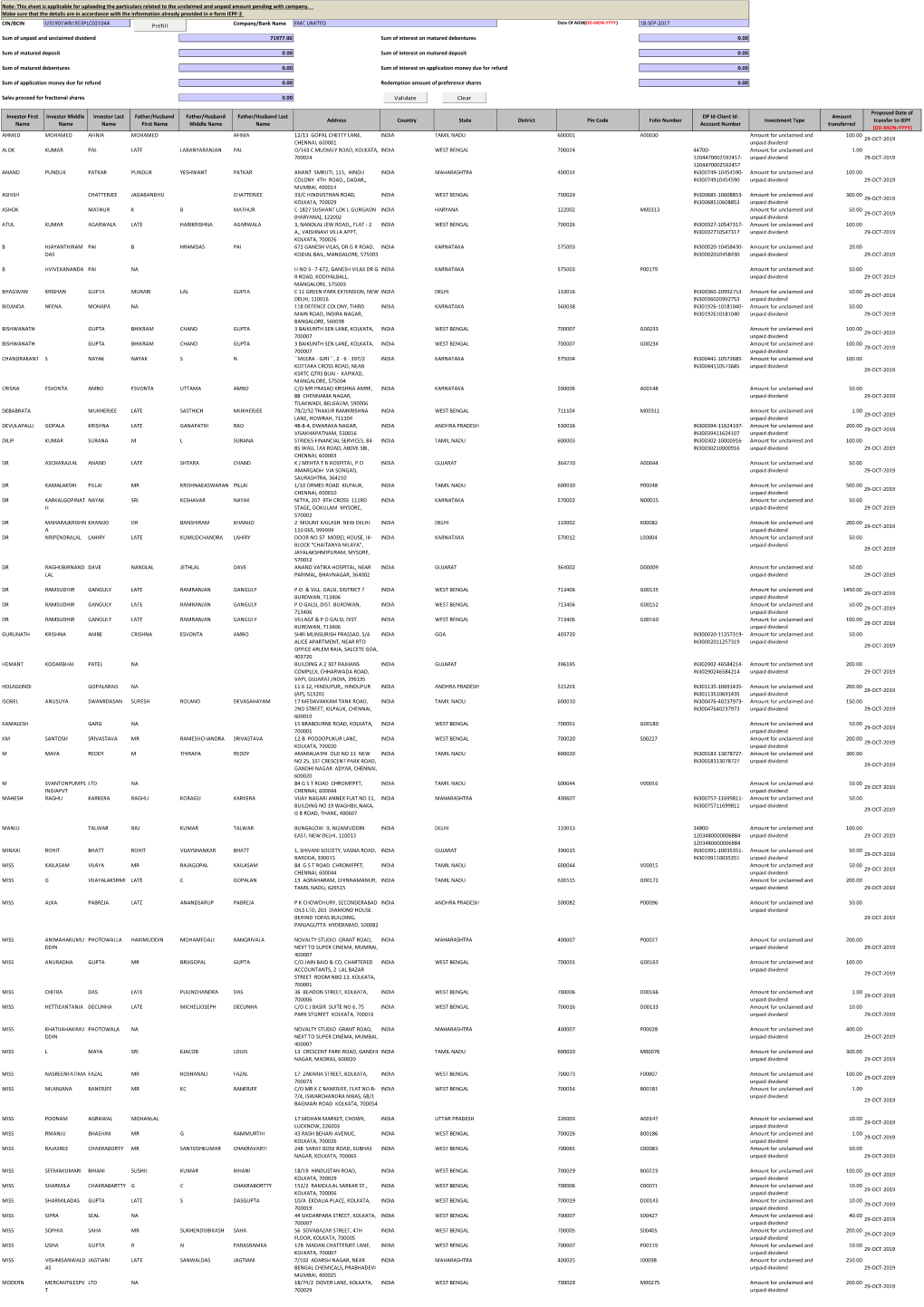 CIN/BCIN U31901WB1953PLC021044 Prefill Company/Bank Name EMC LIMITED 18-SEP-2017