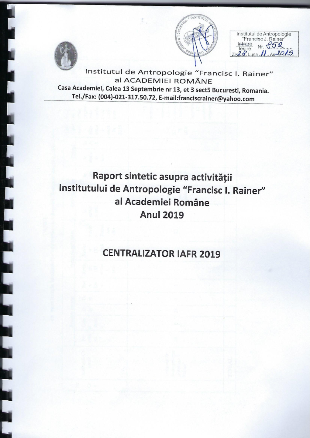 Asupra Activităţii Institutului De Antropologie “Francisc I. Rainer”