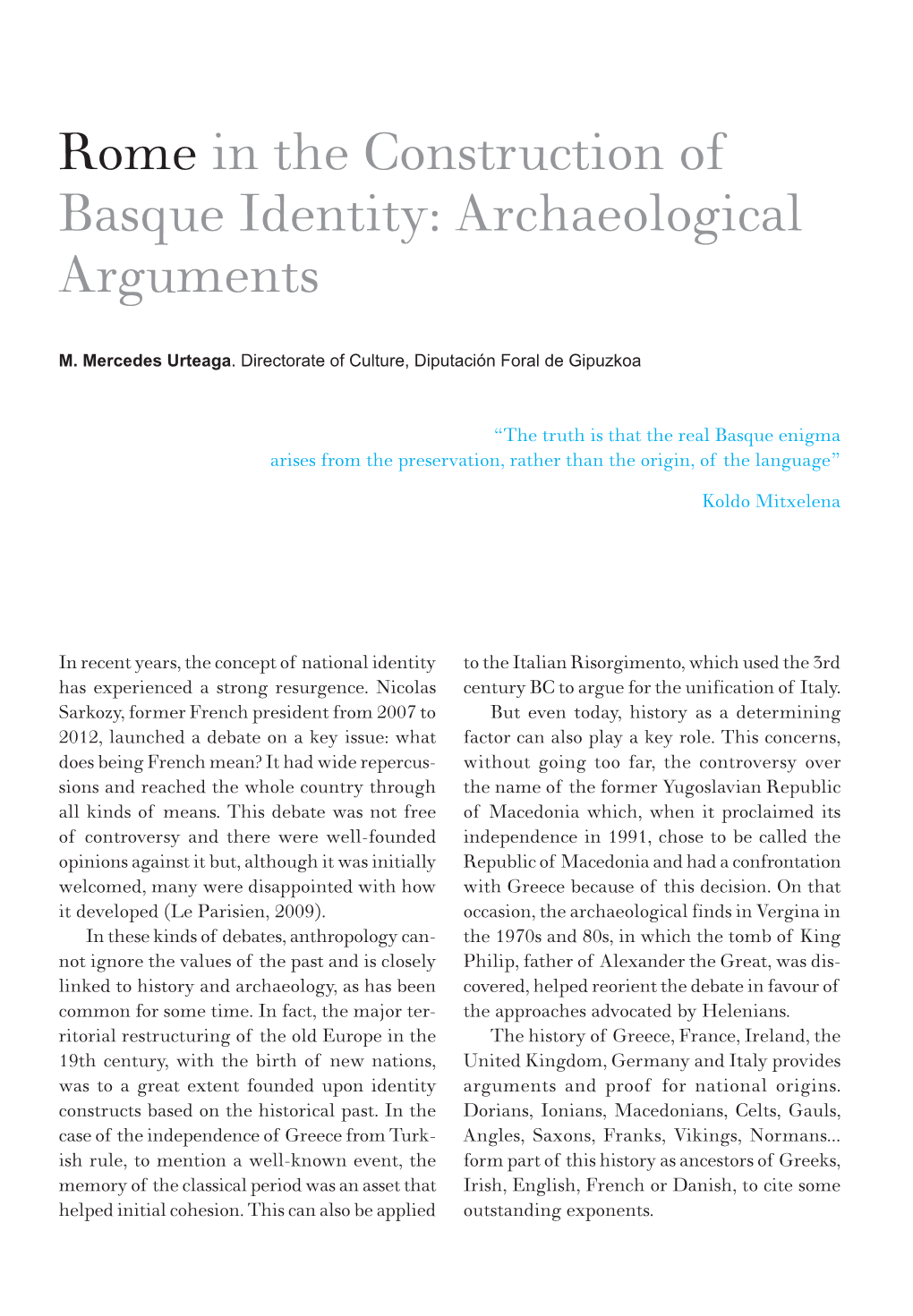 Rome in the Construction of Basque Identity: Archaeological Arguments