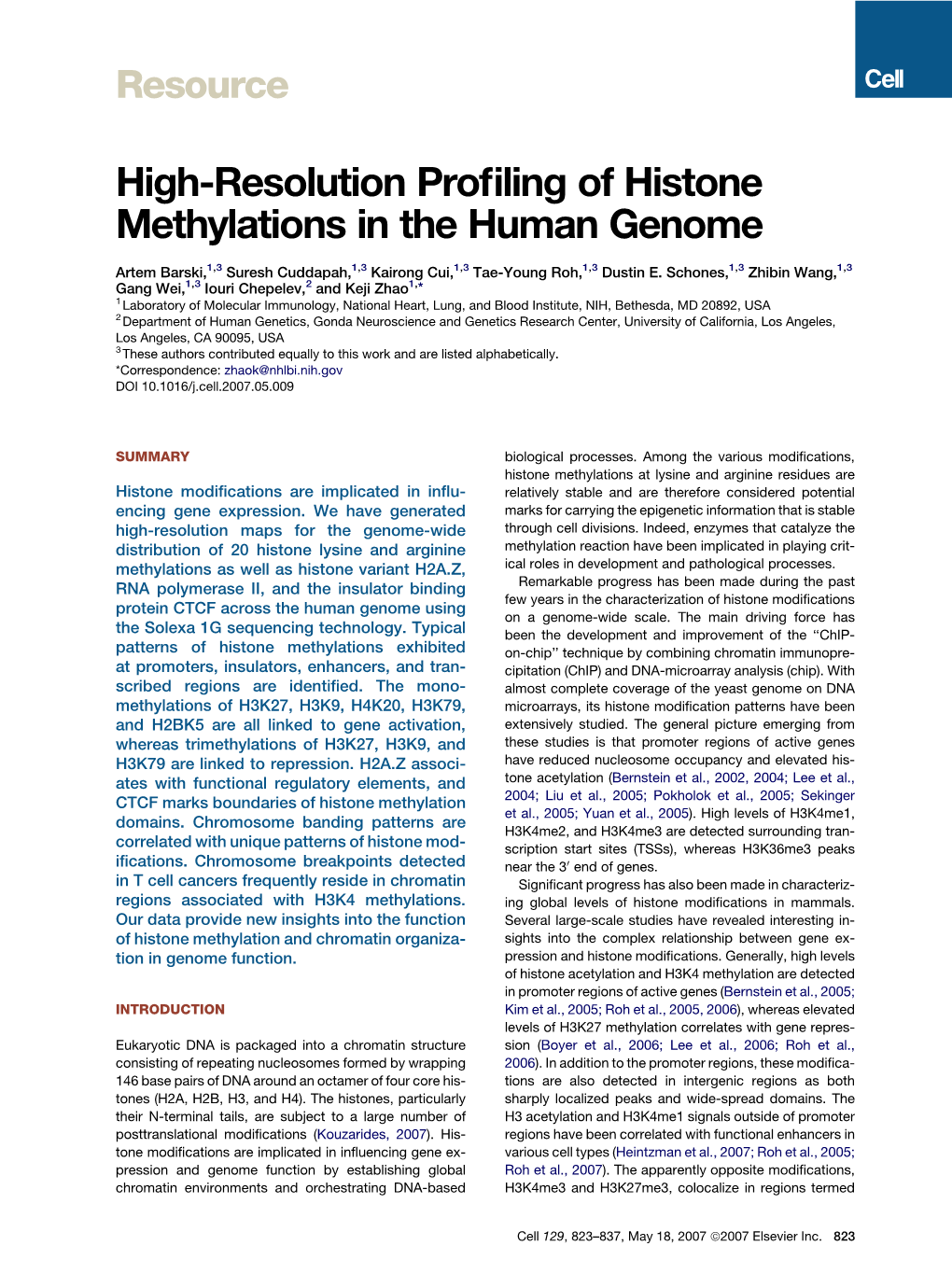 High-Resolution Profiling of Histone Methylations in the Human Genome