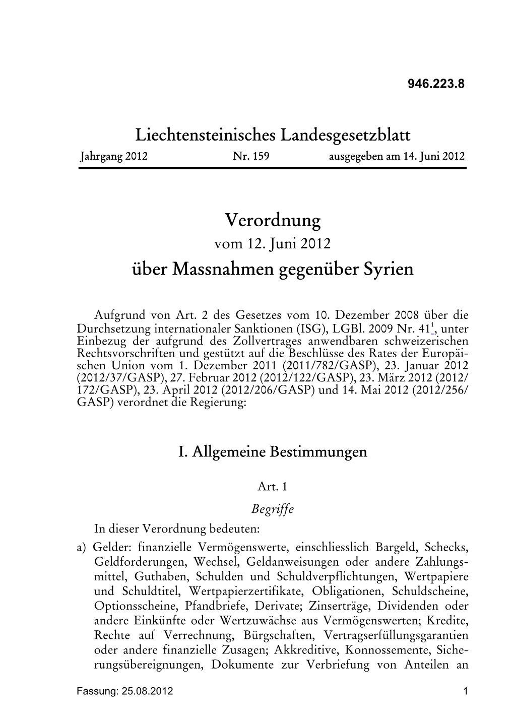 Verordnung Über Massnahmen Gegenüber Syrien