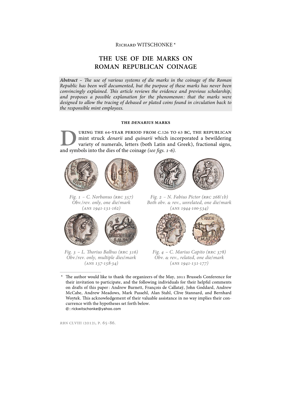 The Use of Die Marks on Roman Republican Coinage