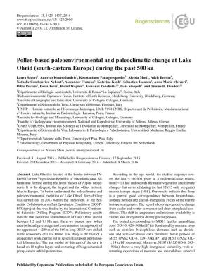 Pollen-Based Paleoenvironmental and Paleoclimatic Change at Lake Ohrid (South-Eastern Europe) During the Past 500 Ka