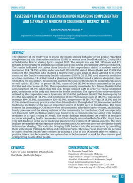 Assessment of Health Seeking Behavior Regarding Complementary and Alternative Medicine in Solukhumbu District, Nepal