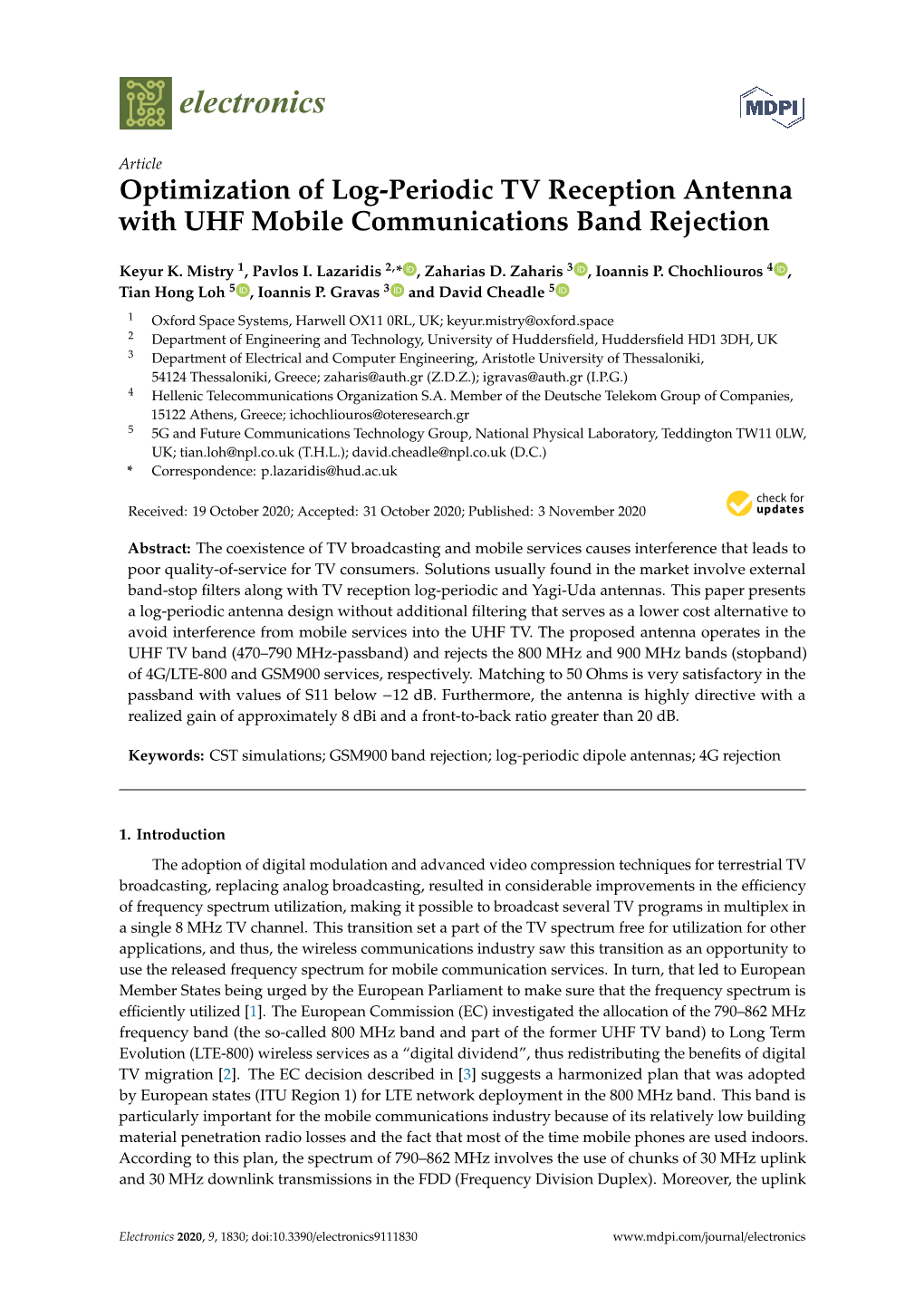 Optimization of Log-Periodic TV Reception Antenna with UHF Mobile Communications Band Rejection