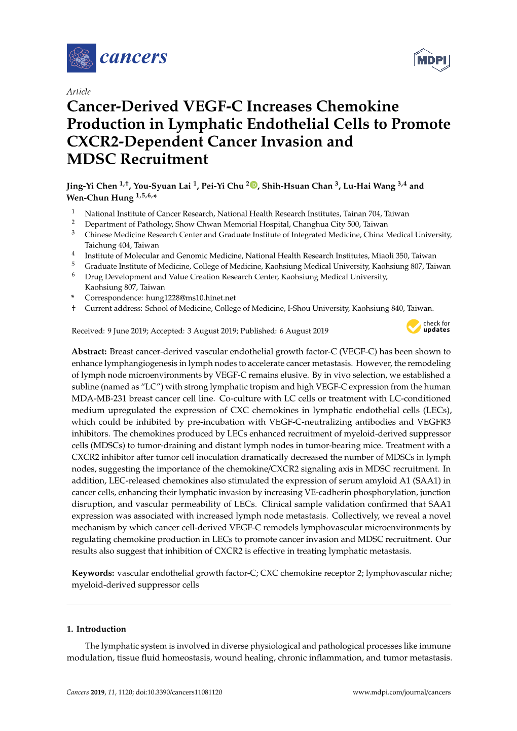 Cancer-Derived VEGF-C Increases Chemokine Production in Lymphatic Endothelial Cells to Promote CXCR2-Dependent Cancer Invasion and MDSC Recruitment