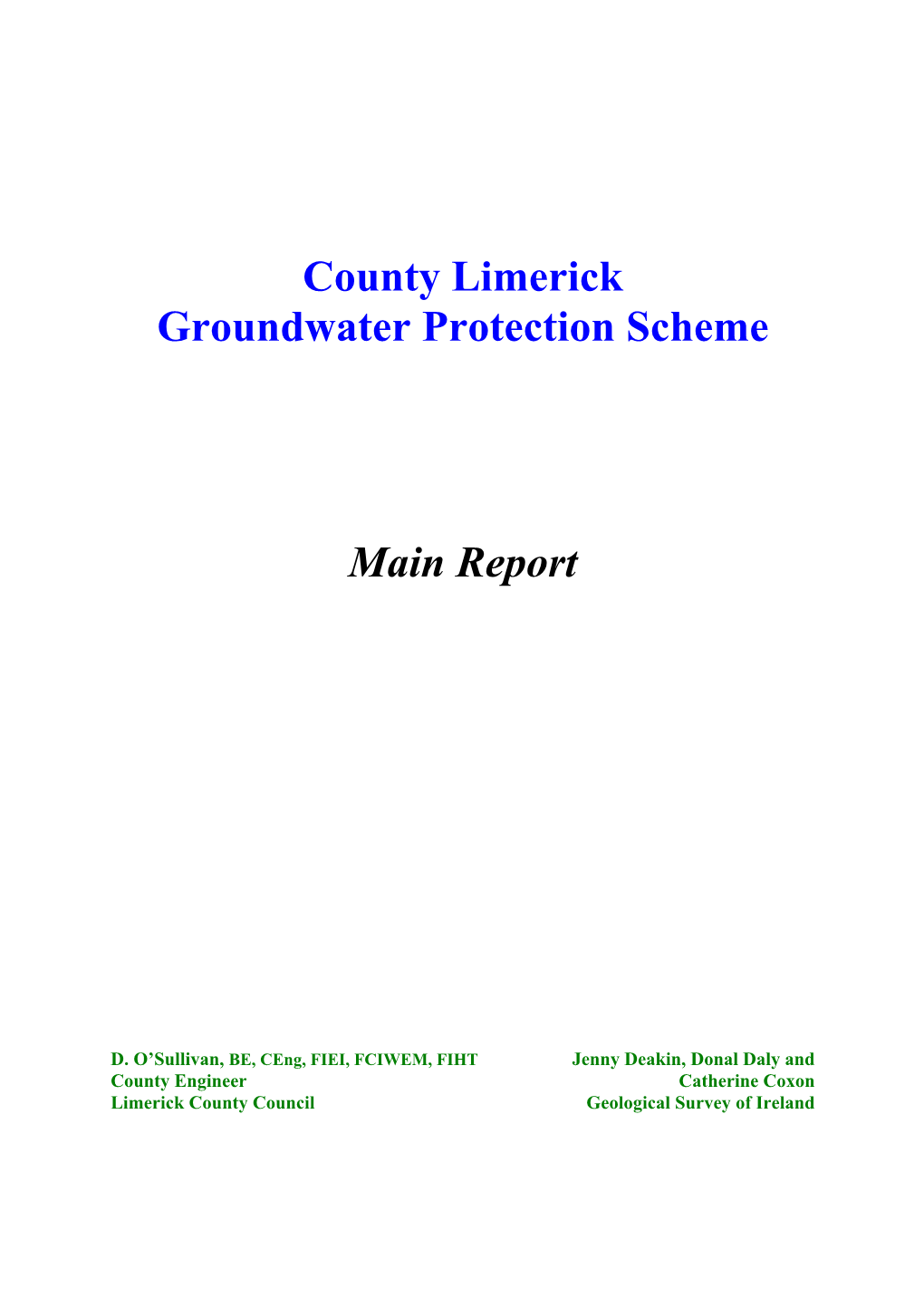 County Limerick Groundwater Protection Scheme Main Report