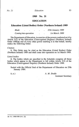 Education (Listed Bodies) Order (Northern Ireland) 1989