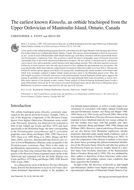 The Earliest Known Kinnella, an Orthide Brachiopod from the Upper Ordovician of Manitoulin Island, Ontario, Canada