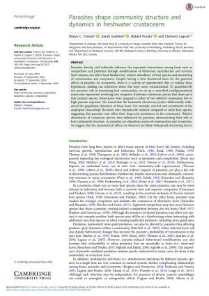 Parasites Shape Community Structure and Dynamics in Freshwater Crustaceans Cambridge.Org/Par