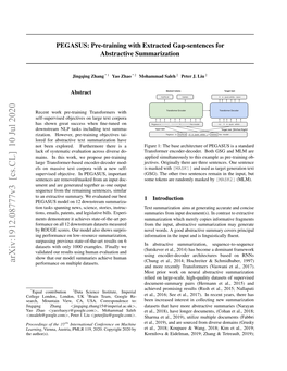 PEGASUS: Pre-Training with Extracted Gap-Sentences for Abstractive Summarization