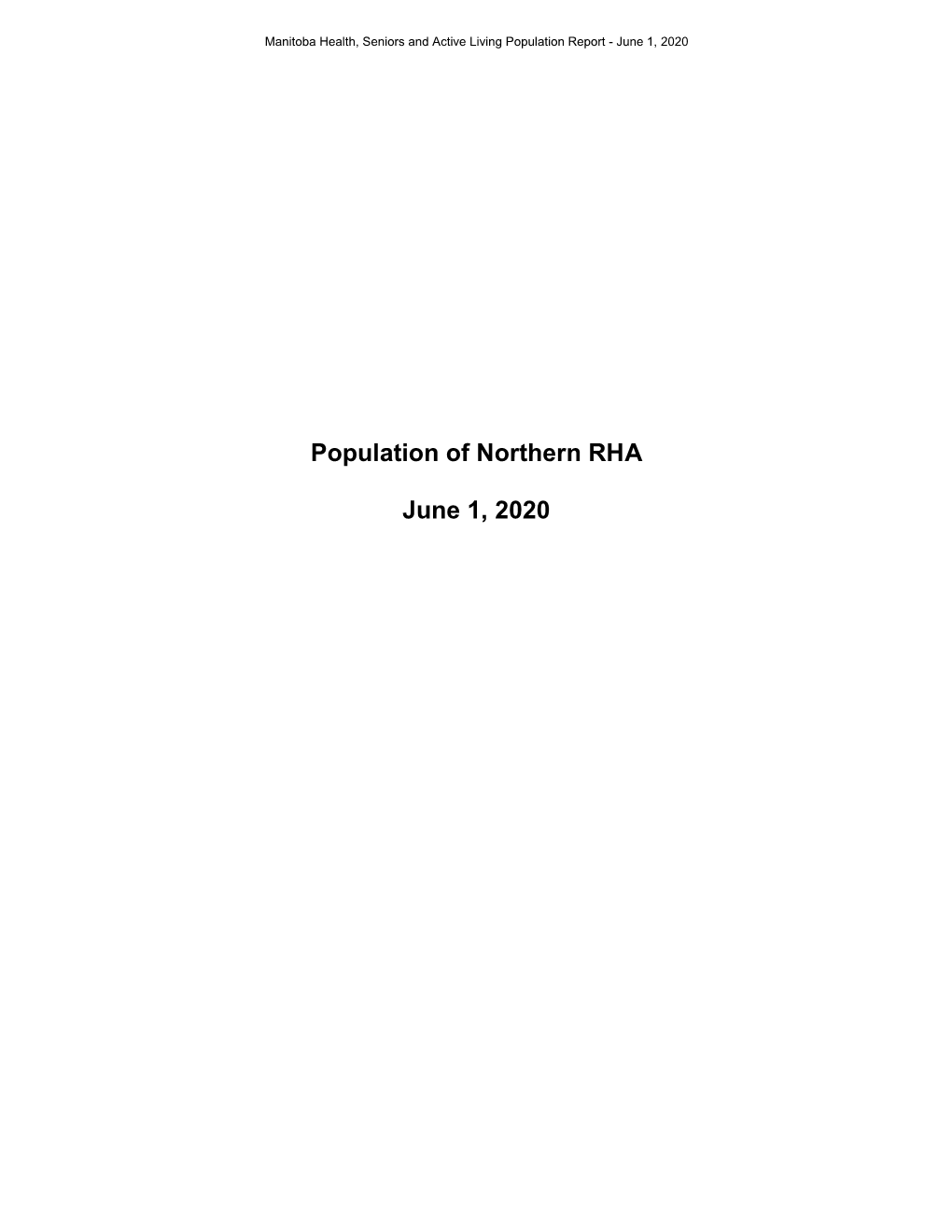 Population of Northern RHA June 1, 2020