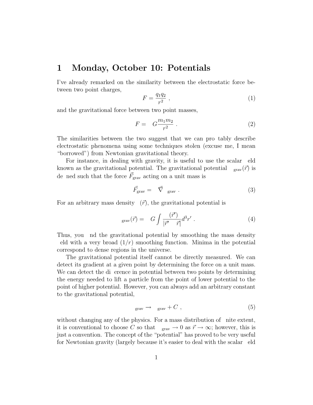 1 Monday, October 10: Potentials