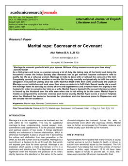 Marital Rape: Sacrosanct Or Covenant
