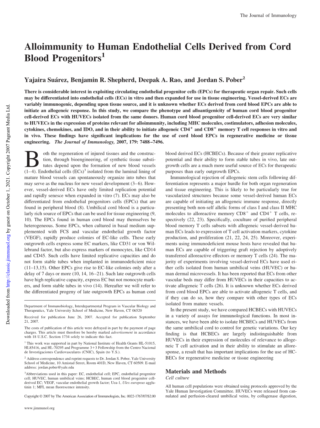 Derived from Cord Blood Progenitors Alloimmunity to Human Endothelial