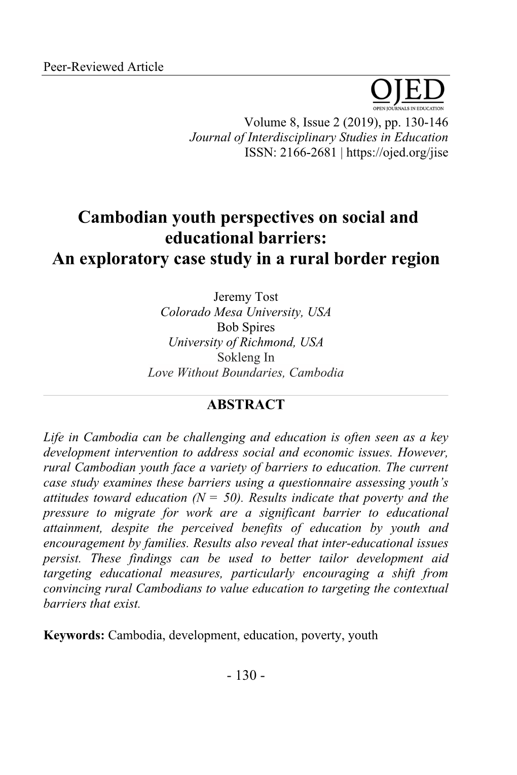 Cambodian Youth Perspectives on Social and Educational Barriers: an Exploratory Case Study in a Rural Border Region