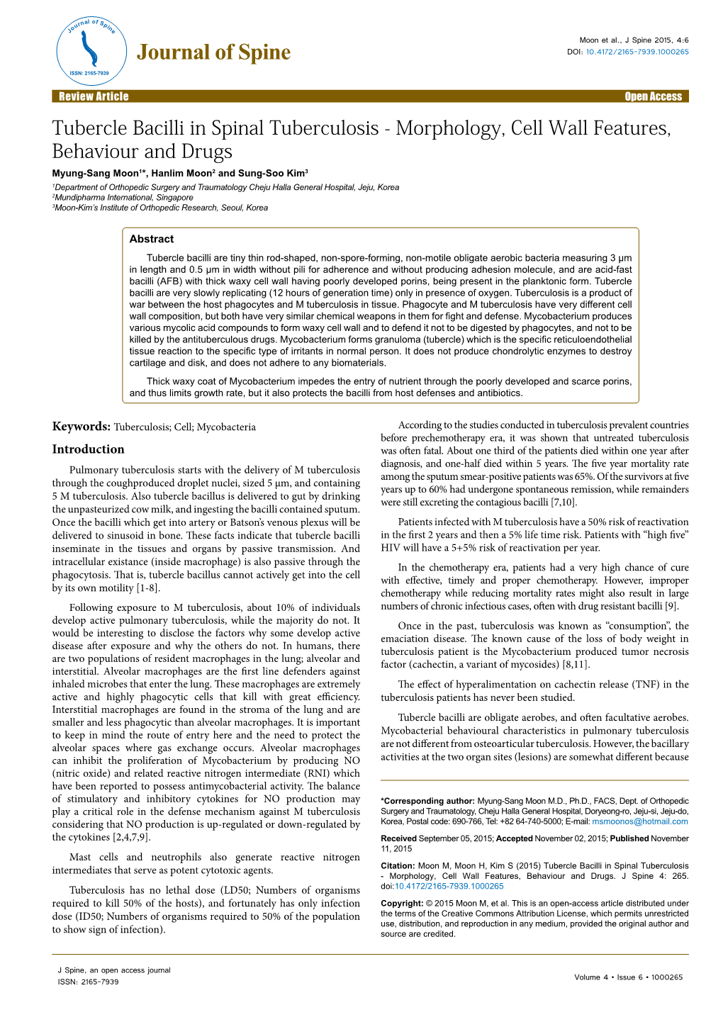 Tubercle Bacilli in Spinal Tuberculosis