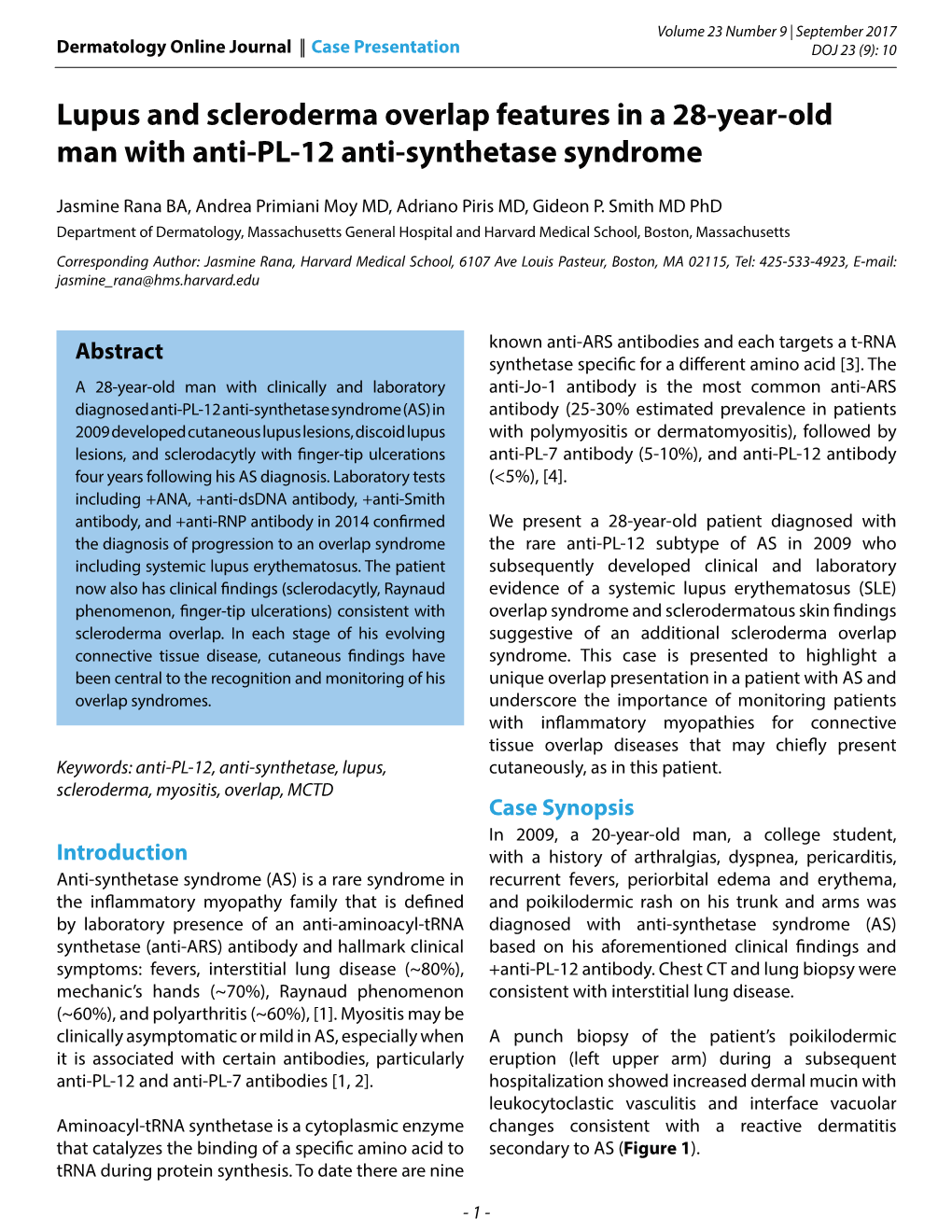Lupus and Scleroderma Overlap Features in a 28-Year-Old Man with Anti-PL-12 Anti-Synthetase Syndrome