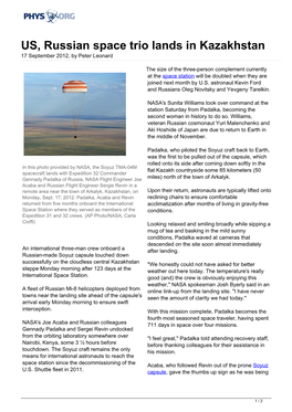 US, Russian Space Trio Lands in Kazakhstan 17 September 2012, by Peter Leonard