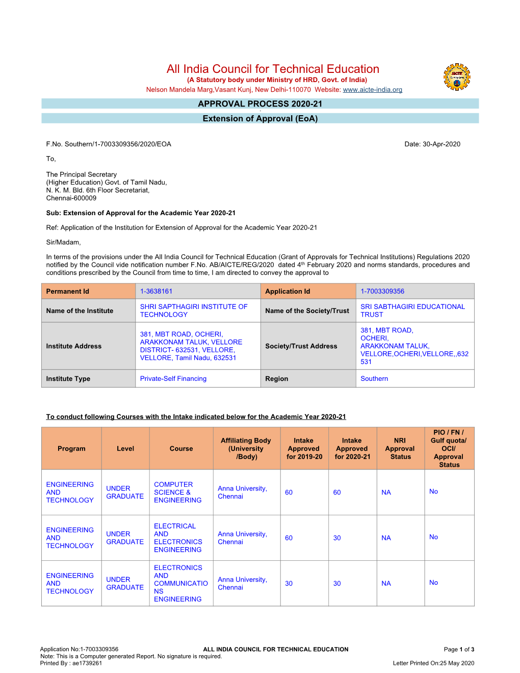 India Council for Technical Education (A Statutory Body Under Ministry of HRD, Govt