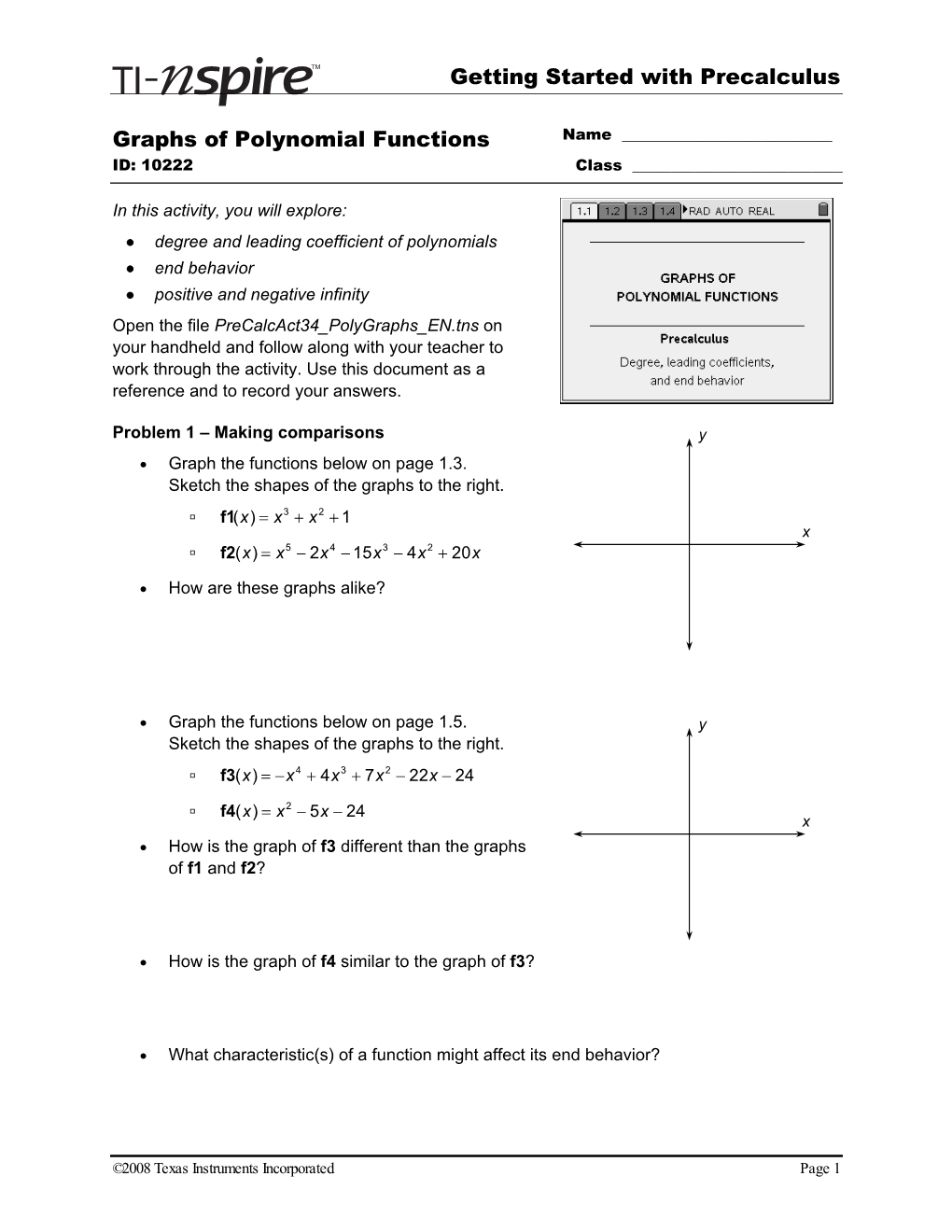 Getting Started with Precalculus Graphs of Polynomial Functions