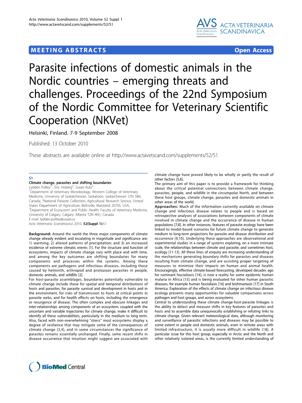Parasite Infections of Domestic Animals in the Nordic Countries – Emerging Threats and Challenges