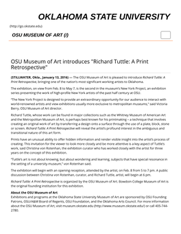 OSU Museum of Art Introduces "Richard Tuttle: a Print Retrospective"