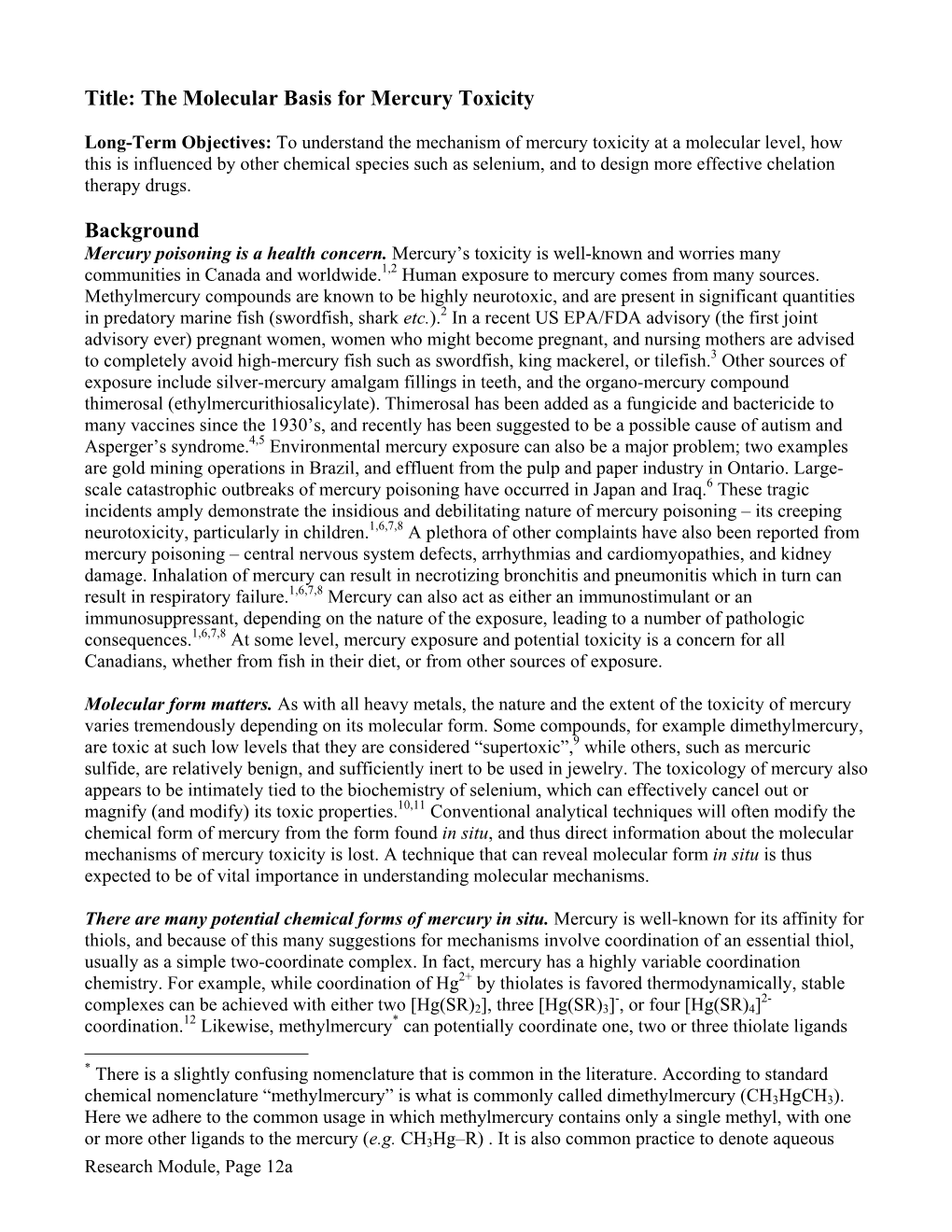 Title: the Molecular Basis for Mercury Toxicity