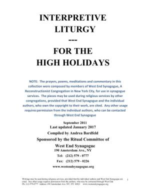 Interpretive Liturgy --- for the High Holidays
