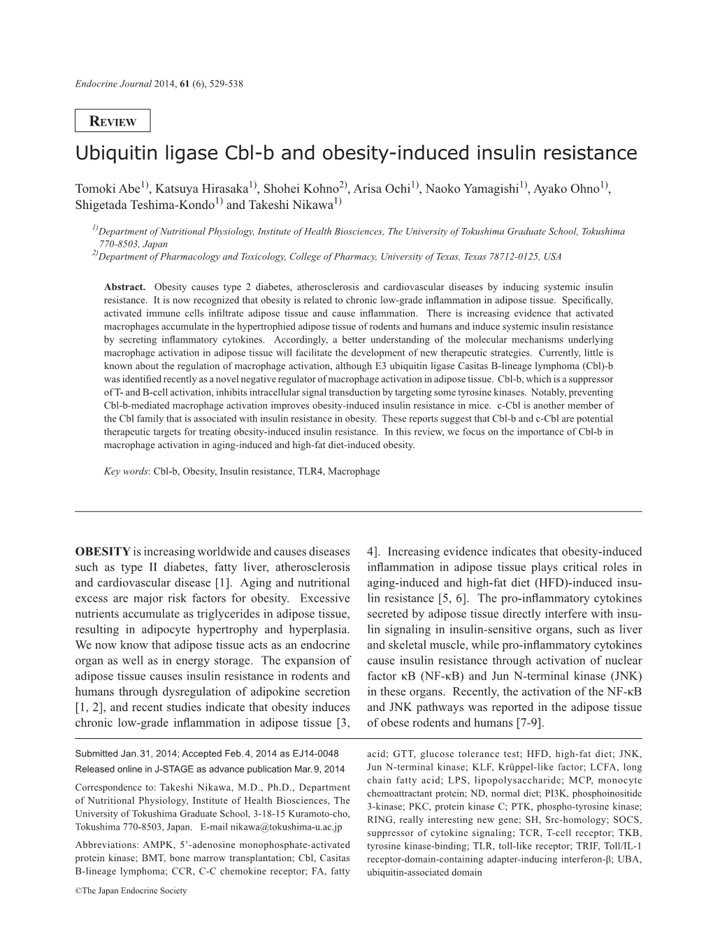 Ubiquitin Ligase Cbl-B and Obesity-Induced Insulin Resistance