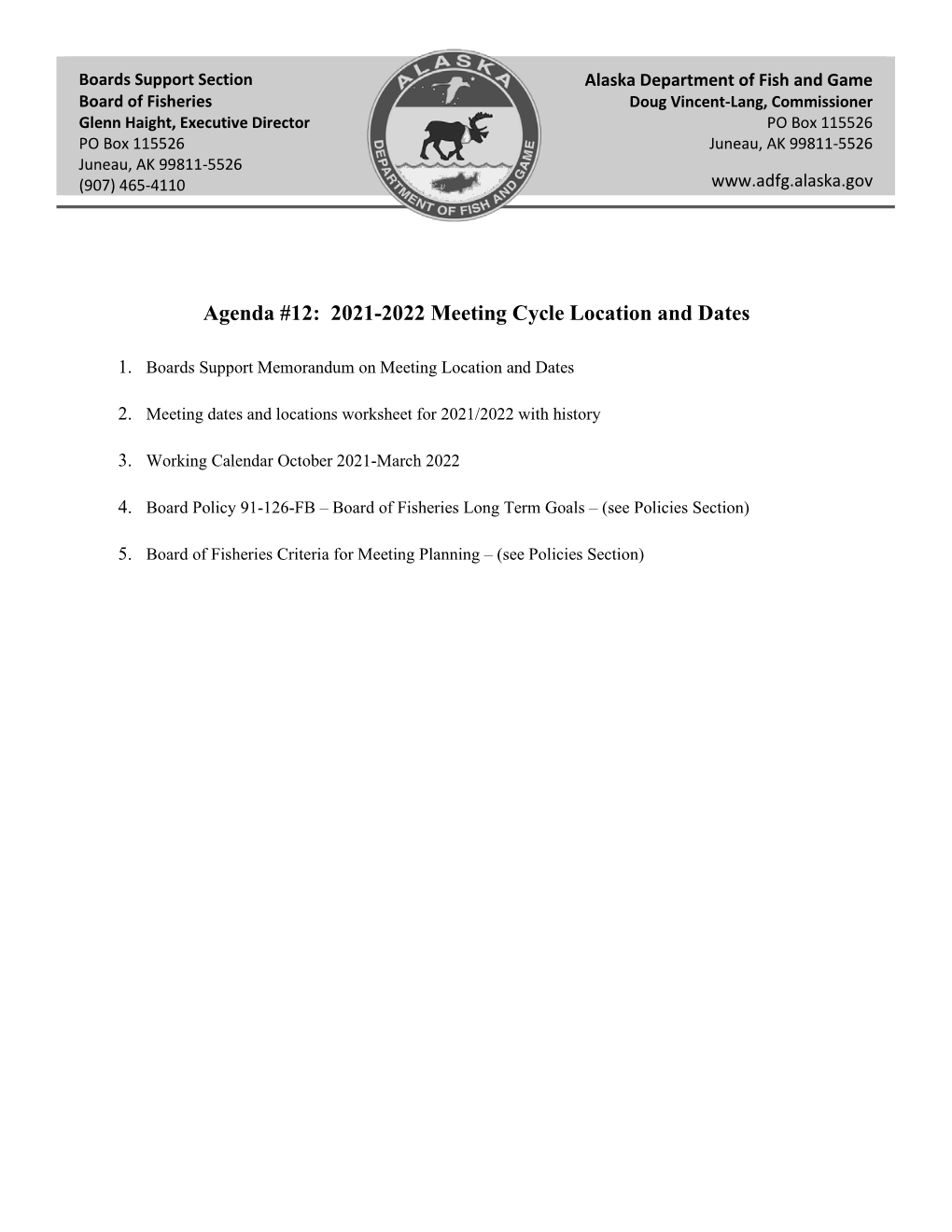 2021-2022 Meeting Cycle Location and Dates