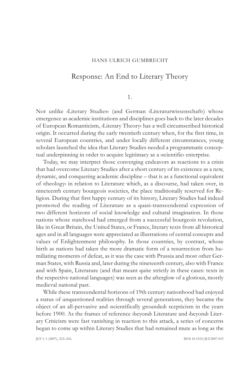 Response: an End to Literary Theory