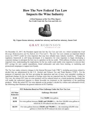 How the New Federal Tax Law Impacts the Wine Industry