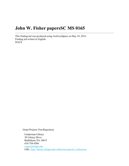 John W. Fisher Paperssc MS 0165