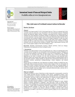 The Relevance of Wetland Conservation in Kerala Accepted: 05-03-2015